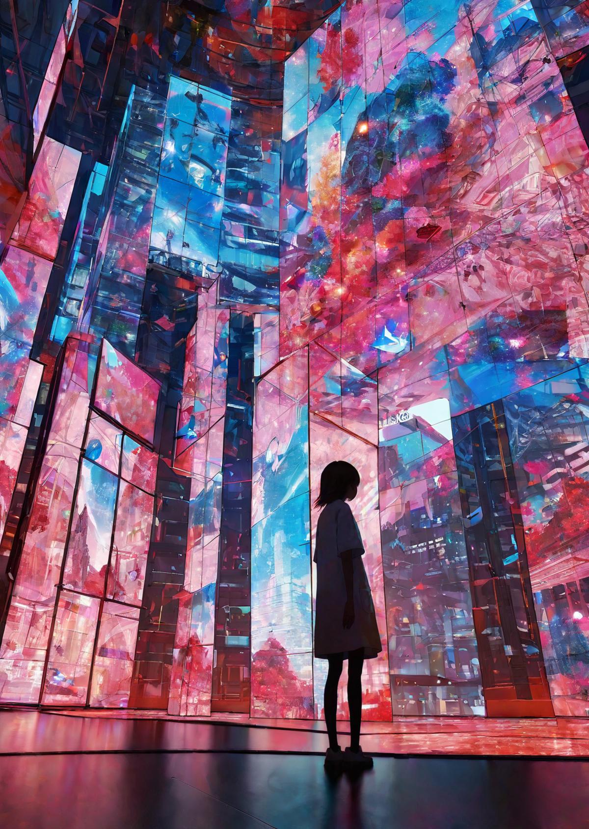 flat color , depth of field 
(Chiharu Shiota) colorful, dream-like, female-figures, immersive, installation, playful, Swis...